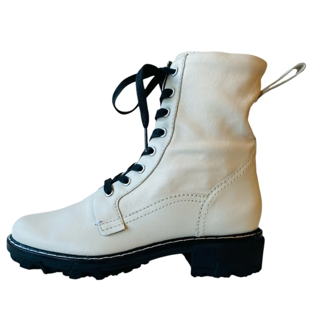Rag & Bone Shiloh Combat Boots White Leather Black Lug Sole Women’s 39 (8.5–9) - Picture 4 of 14
